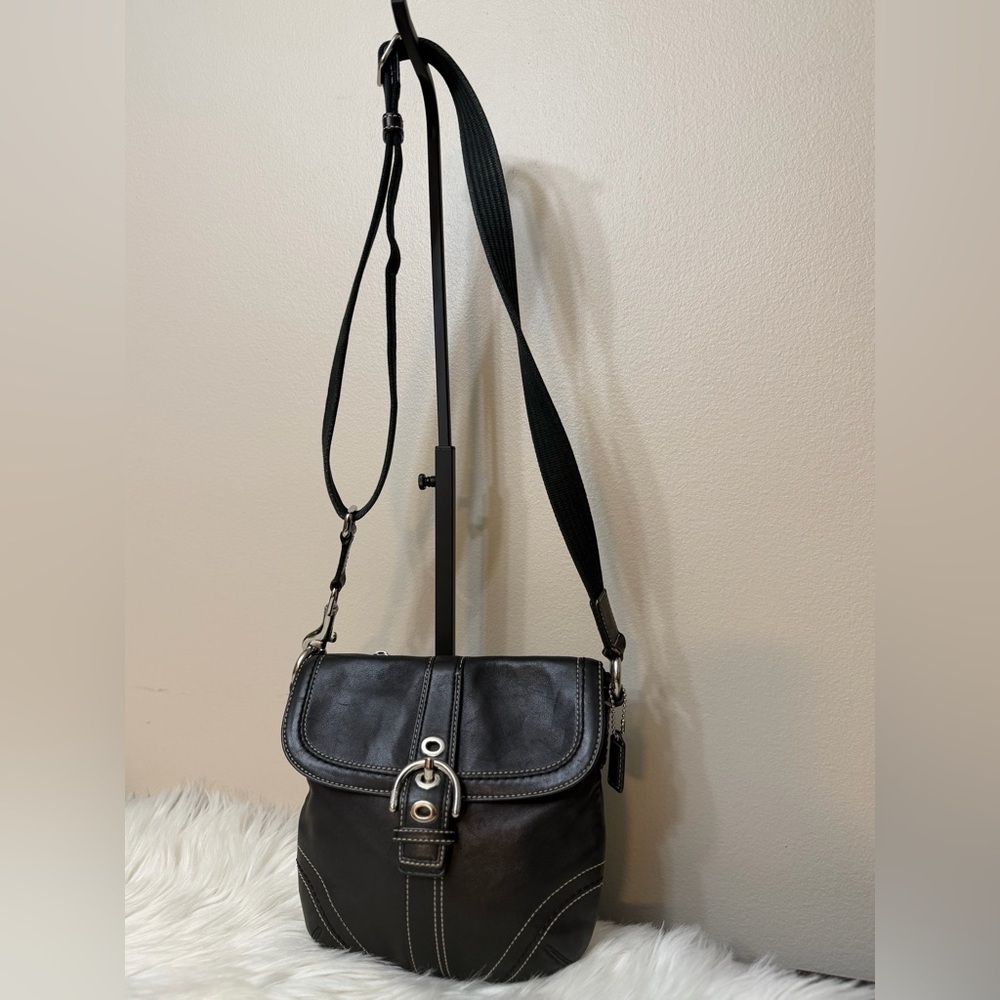 Coach Black Leather Crossbody Bag with Buckle - Picture 1 of 12